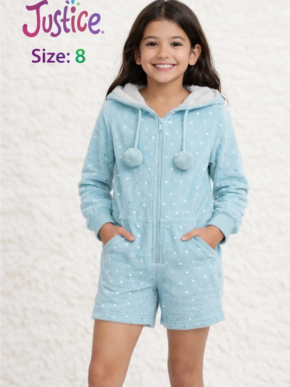 Justice Fleece Shorts Romper – Size 8 – Good Condition